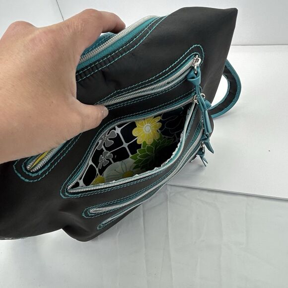 Hadaki Crossbody Purse Handbag Millipede Tote Black Teal Zipper - Picture 12 of 16